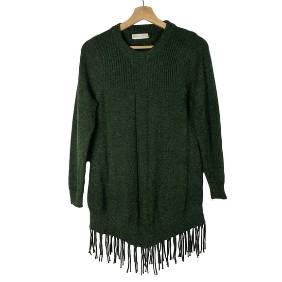 Jon & Anna Pine Green Crewneck Fringe Hem Sweater S - Picture 1 of 3